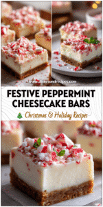Creamy peppermint cheesecake bars topped with crushed candy canes served as the Best Dessert For Christmas Dinner.